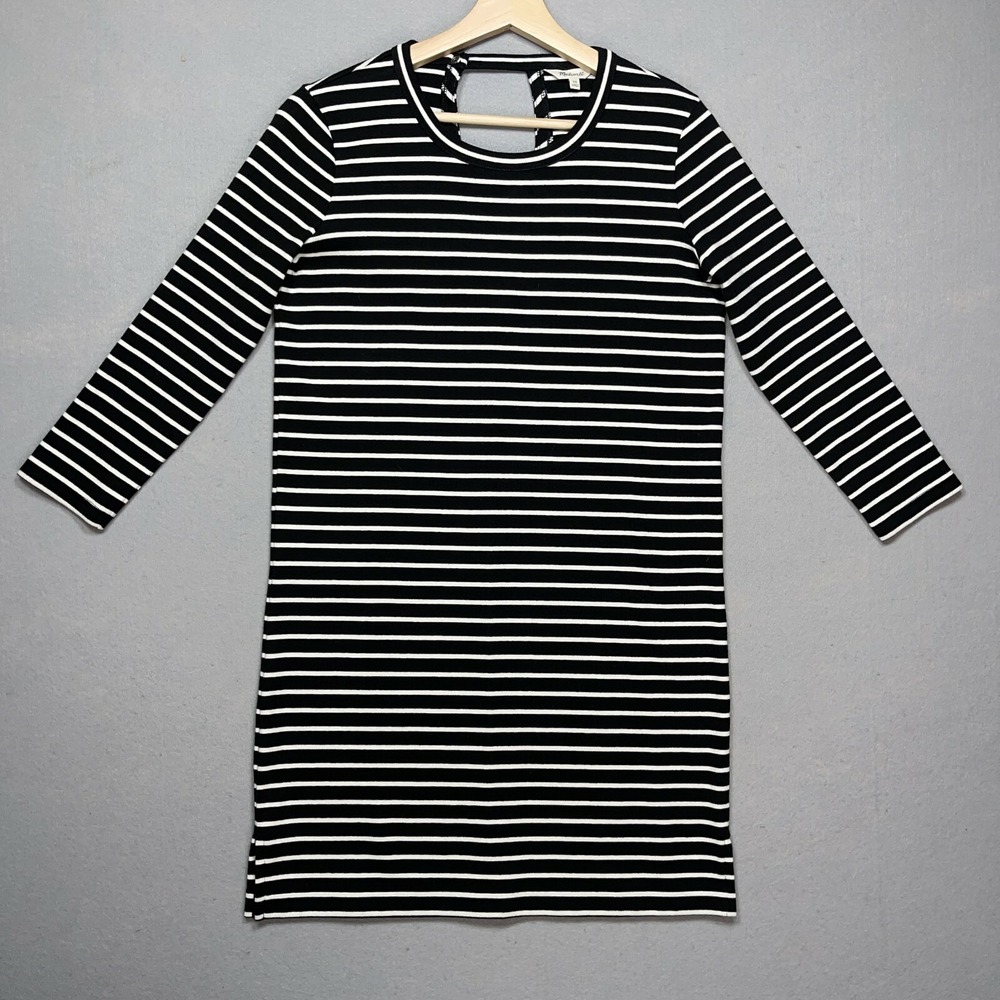 Madewell Striped Knit Dress Women XS Cutout Back Black White Casual